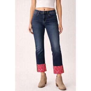 Driftwood Colette Bandana Cuff Crop Jeans Women's 27 Blue Denim Boho Western